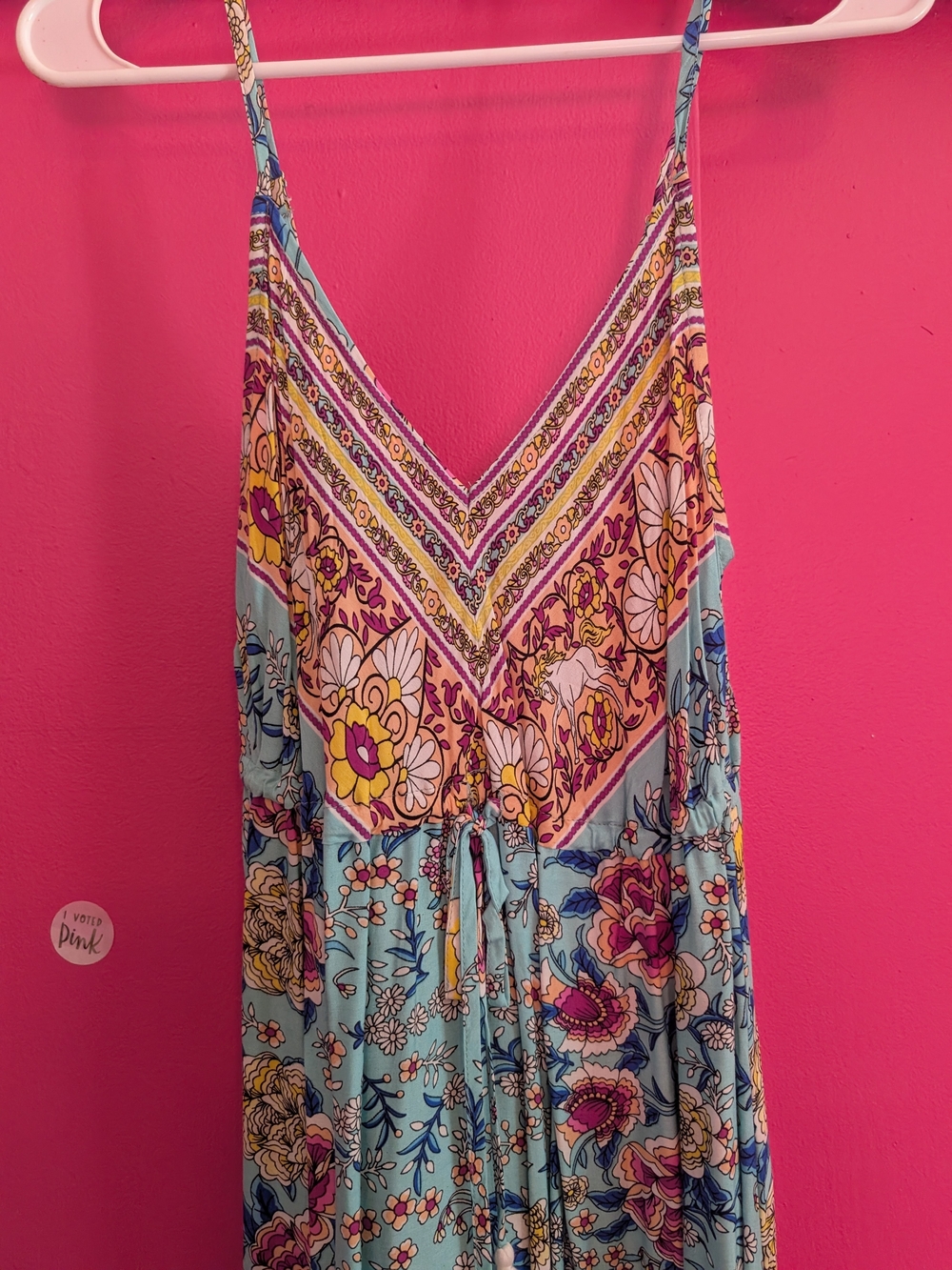 Bohemian Floral V-Neck Maxi Dress in Aqua - Picture 2 of 7